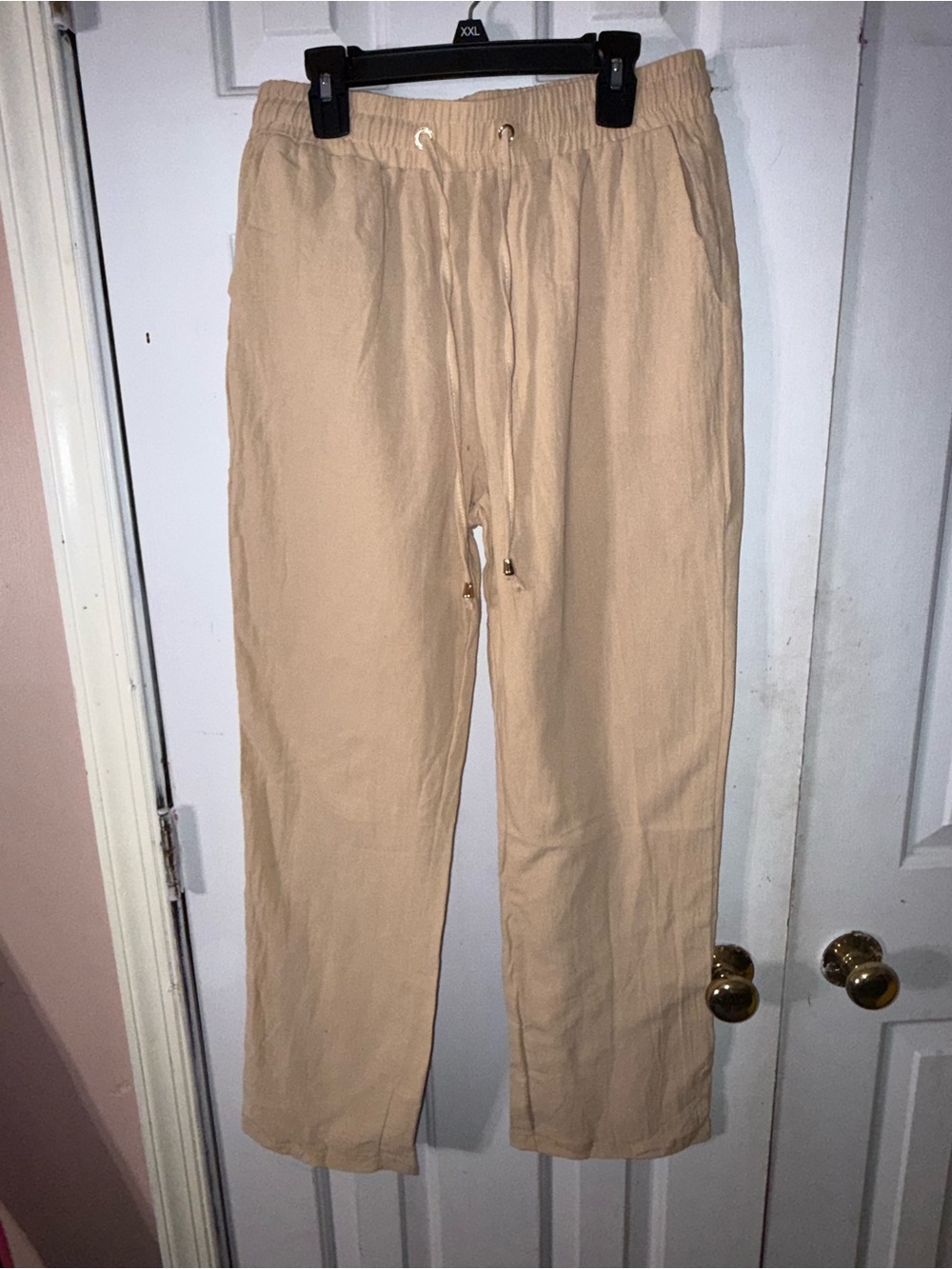 Men's Casual Drawstring Linen Pants - Tan
